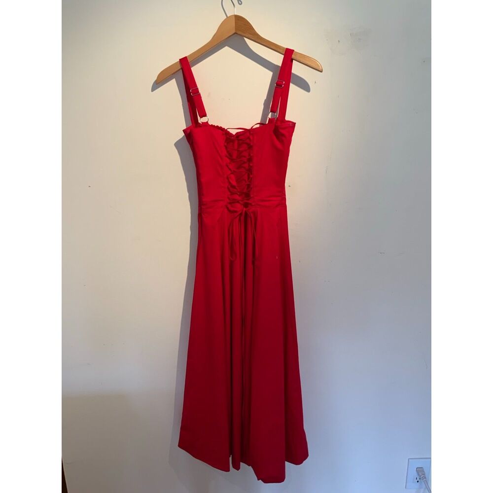 House of CB London Red Corset Midi Dress Lace Up Bustier Statement Dress S - Picture 2 of 3